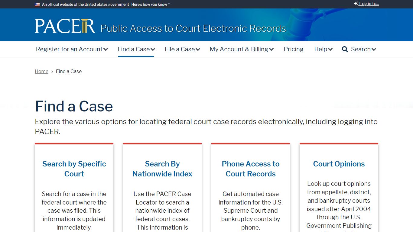 Find a Case | PACER: Federal Court Records